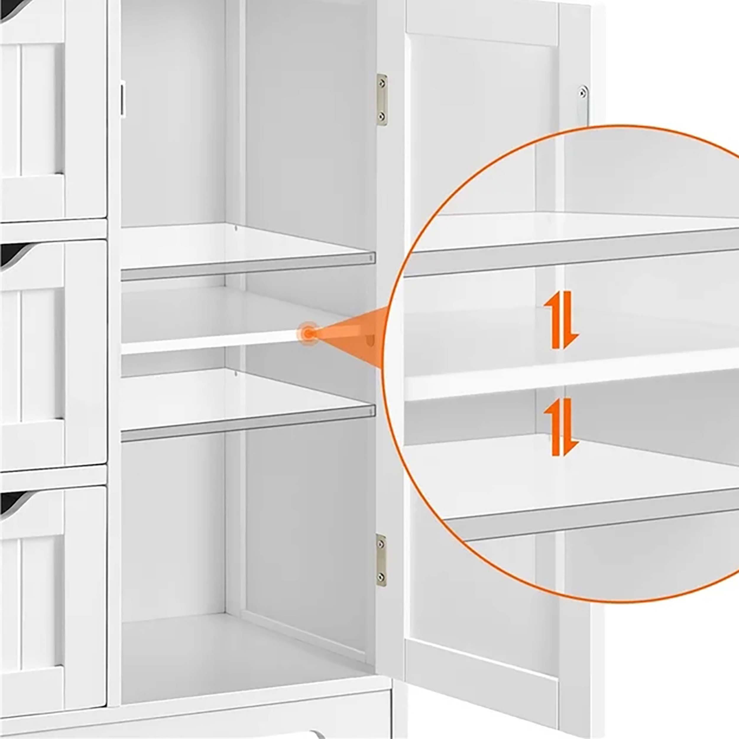 Veikous 4 Drawers Bathroom Storage Cabinet and Cupboard 2 Shelves - White