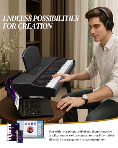Ktaxon 88 Key Keyboard Piano Set, Full Size Digital Piano with Multi-Adjustable Height Bench, Powerful Functional Panel