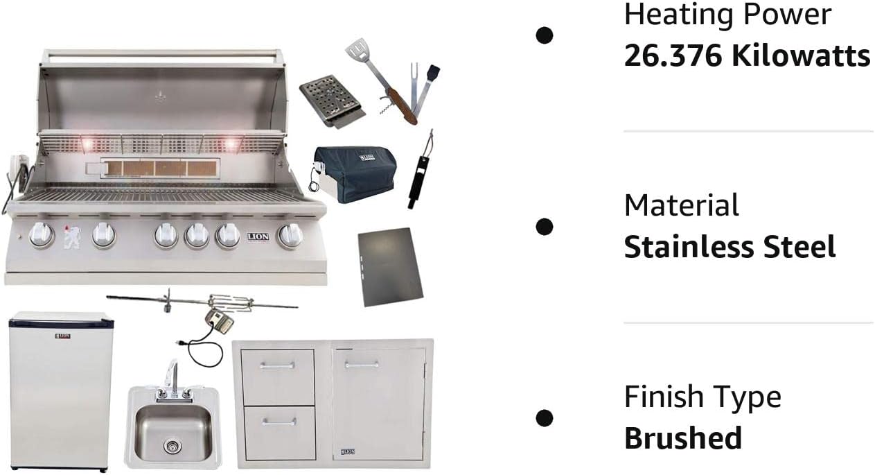Lion 40-Inch Natural Gas Grill L90000 with Refrigerator and Door and Drawer Combo and Drop-In Sink with and 5 in 1 BBQ Tool Set Best of Backyard