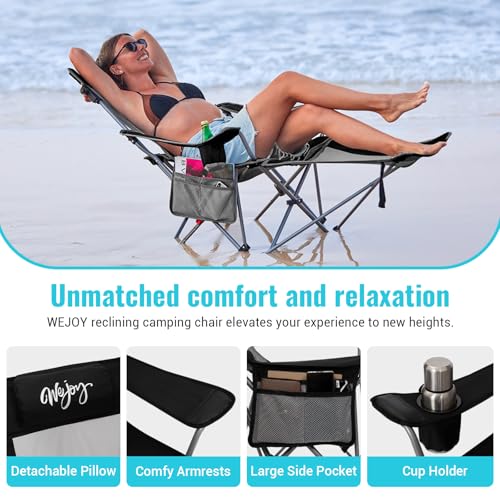 #WEJOY 2-in-1 Reclining Camping Chair with Footrest for Adults Folding Lounge Chair with Adjustable Backrest Lightweight Camping Chairs Heavy Duty