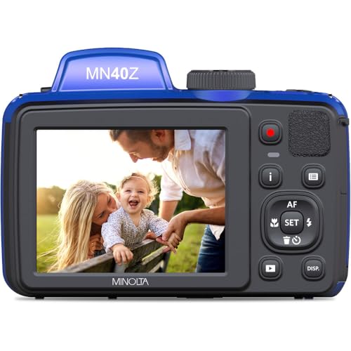 MINOLTA MN40Z 20 Mega Pixels 40x Optical Zoom Digital Camera with 1080p FHD Video (Purple) Bundle with 64GB Memory Card + Vlog Tripod + 4xAA Battery