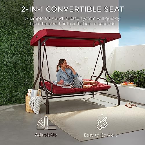 Best Choice Products 3-Seat Outdoor Large Converting Canopy Swing Glider, Patio Hammock Lounge Chair for Porch, Backyard w/Flatbed, Adjustable Shade