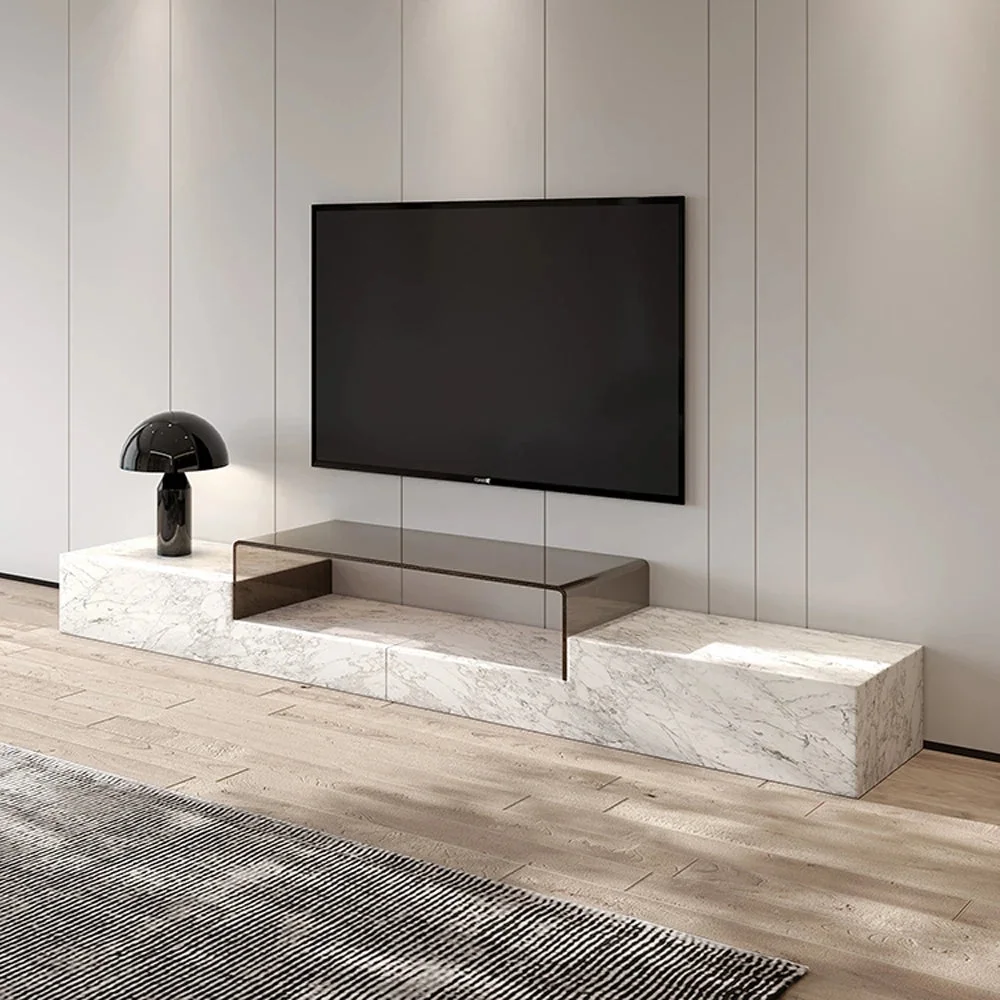 modern living room furniture marble glass top rectangle tv stands luxury style natural marble TV cabinet