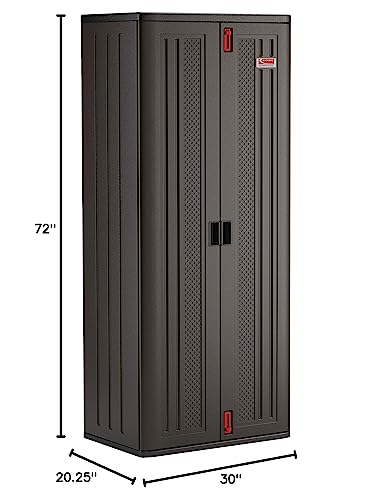 Suncast 19 Cubic Ft. Heavy-Duty Resin Cabinet with Lockable Handles, Multi-Wall Construction, and Metal-Reinforced Shelves for Basement