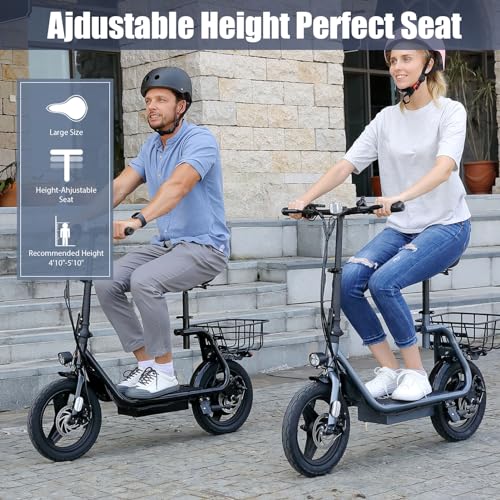 Caroma 500W/800W/1200W Electric Scooter with Seat, 14" Fat Tire Electric Scooter Adults, Max 15/25/30Miles Ranges, Top Speed 20mph