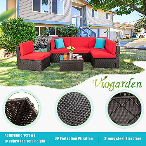 Vongrasig 6 Pieces Outdoor Patio Furniture Set, PE Wicker Rattan Sectional Sofa Patio Conversation Sets with Coffee Table for Garden, Backyard