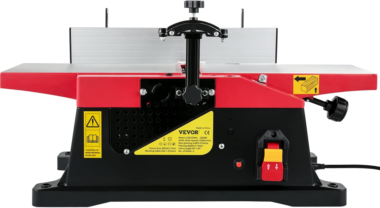 VEVOR Benchtop Jointer, 6in 1650W Electric Wood Planner, 12000rpm 8amp Copper Motor, Precise Cutterhead with 2 Push Blocks Fence Depth Scale