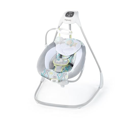 Ingenuity SimpleComfort Lightweight Compact 6-Speed Multi-Direction Baby Swing, Vibrations & Nature Sounds, 0-9 Months 6-20 lbs (Pink Cassidy)