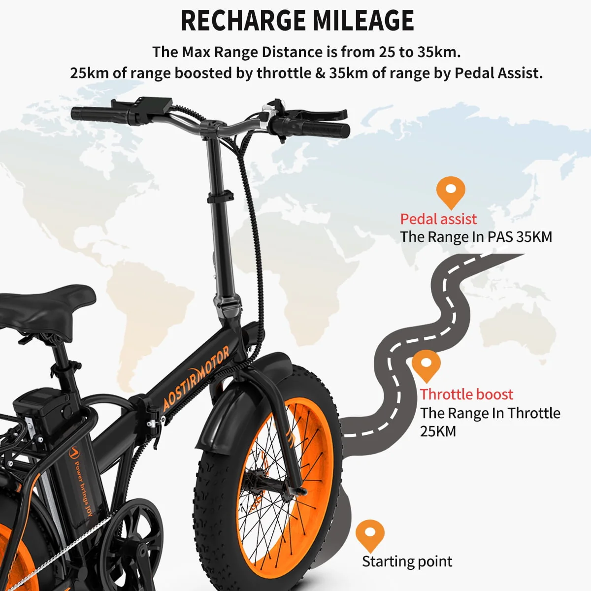 Aostirmotor Folding Electric Bike 20 inch Fat Tire , with 500W Motor, 36V 13AH Removable Lithium Battery,Ebikes for Adults（Black）