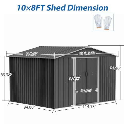 6x4 ft Small Outdoor Metal Storage Shed with Floor Frame & Lockable Door, Heightened Entry Garden Tool Shed for Backyard, Durable Galvanized Steel