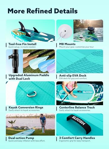 SLOOSH Inflatable Stand Up Paddle Board, 10'6" Inflatable Paddle Boards with Premium Accessories, Non-Slip EVA Deck, Ultra-Light Carry Bag Pump