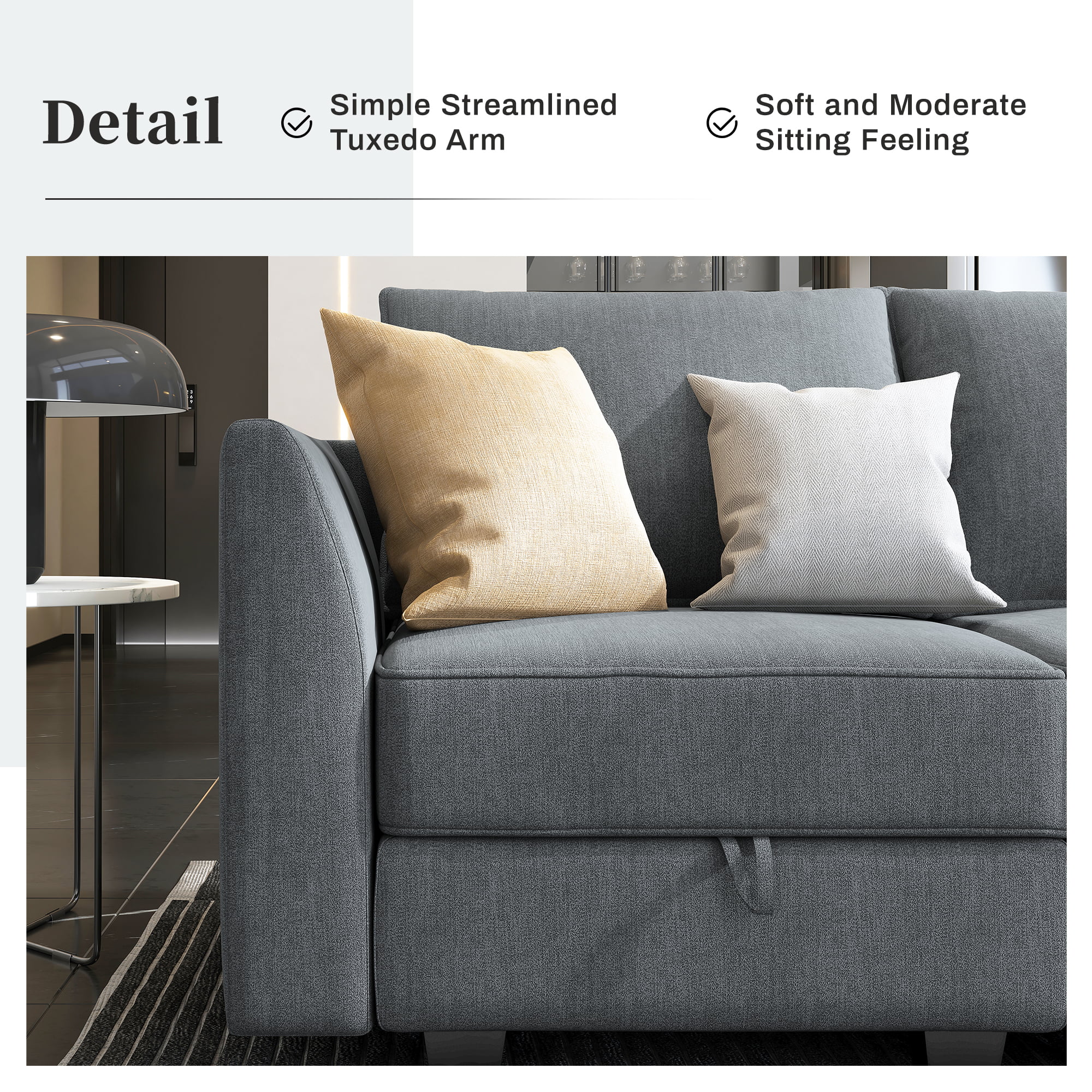 HONBAY Modern Sectional Convertible Sofa Sleeper Bed with Storage Ottomans for Living Room, Bluish Grey