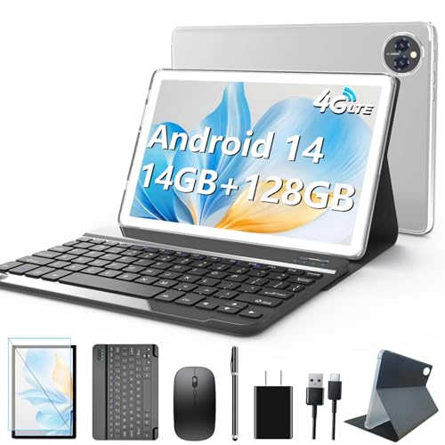 Android 14 Tablet 10 Inch, 4G Cellular Tablets, Octa-Core, 128GB Storage + 14(8+6)GB RAM/ 1TB Expandable, 5G WiFi, 8000mAh Battery, Bluetooth 5.0