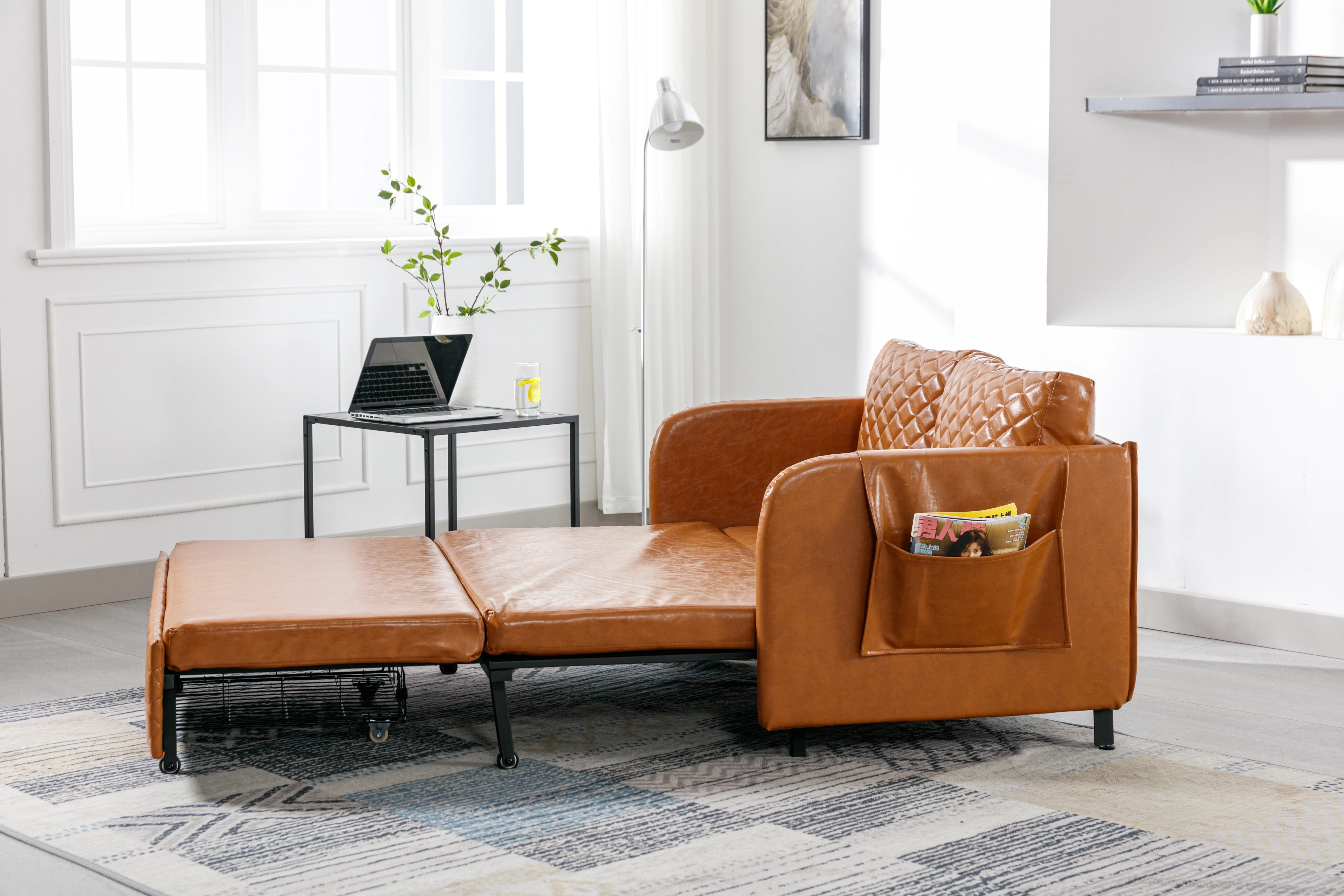 Convertible Sleeper Sofa Bed, Modern Velvet Loveseat Couch with Pull Out Bed, Small Love Seat Futon Sofa Bed with Headboard