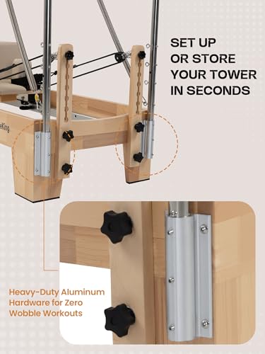 Pilates Reformer Machine, Quick-Assembly Foldable Studio Grade Pilates Equipment for Gym and Home, Oak Wood Pilates Reformer with Reformer Accessories