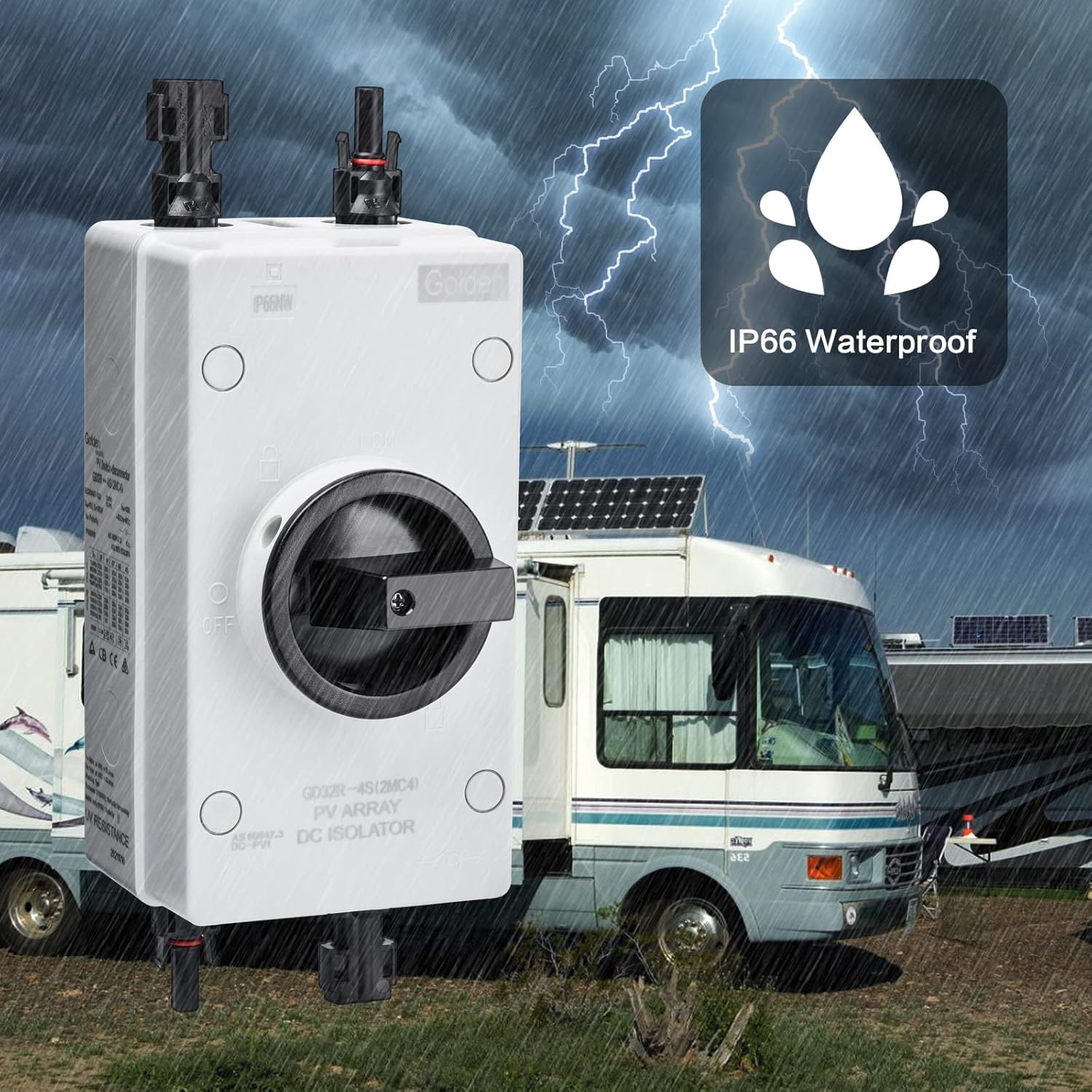 Solar Combiner Box 32A 1000V PV DC Isolator Switch with Solar Connector for Solar Power System RV, Boats, and Off/On-Grid Solar System