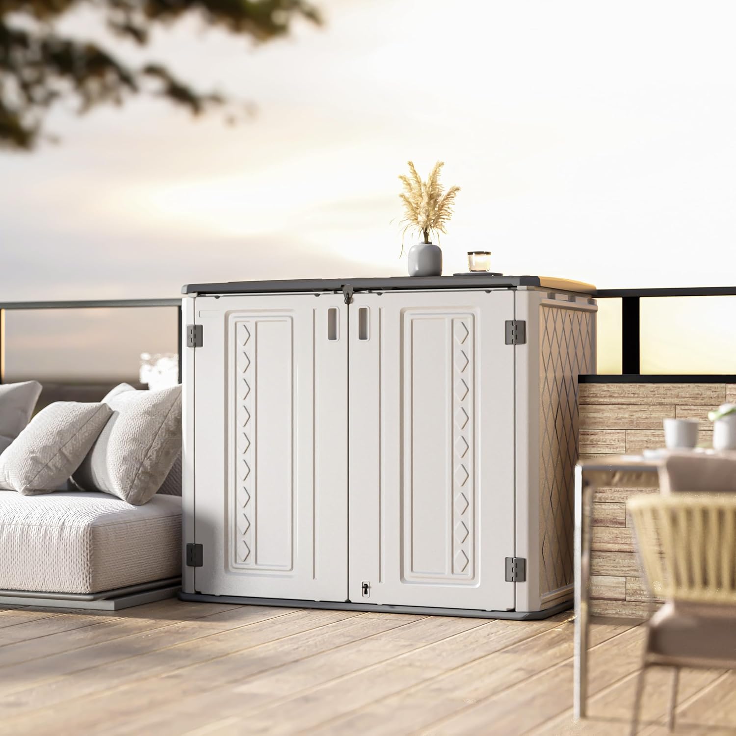 ADDOK Outdoor Horizontal Storage Cabinet,Outdoor Storage Sheds Waterproof/Lockable
