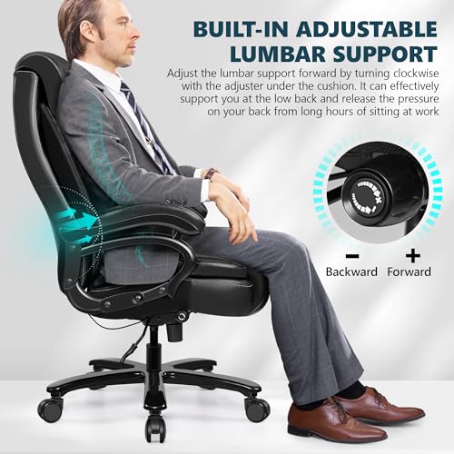 Big and Tall 500lbs Office Chair,Heavy Duty Large PU Leather Executive Desk Chair with Wide Seat