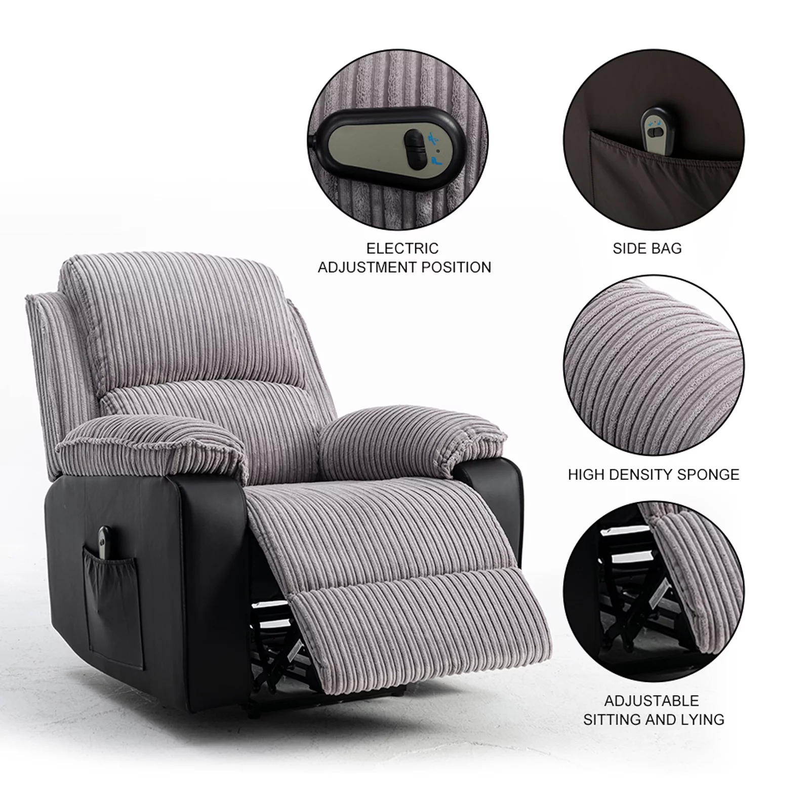 Highsound Electric Lift Recliner With Heat and Massage, Heavy Lounge Chair With Padded Arms and USB, Suitable for The Elderly