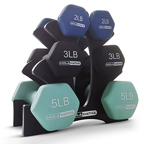 HolaHatha Neoprene Dumbbell Free Hand Weight Set with Rack, Ideal for Home Exercises to Gain Tone and Definition