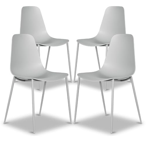 POLY & BARK Isla Modern Kitchen Chairs Set of 4 - Plastic Dining Chair with Metal Legs