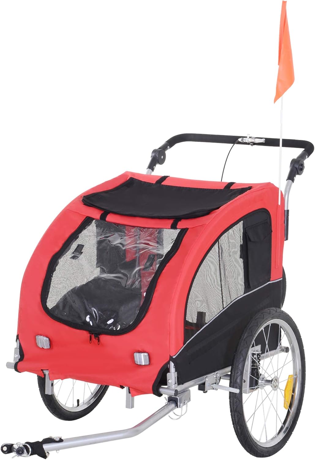 Aosom Dog Bike Trailer 2-in-1 Pet Stroller with Canopy and Storage Pockets, White