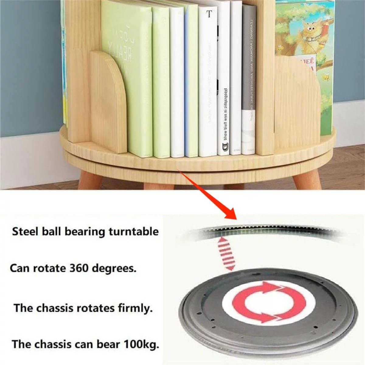 Miumaeov Upgraded 5 Tier Tall Rotating Bookshelf with Legs Large Stackable Bookshelf Wooden Storage Bookcases Book Display Rack Shelves for Study