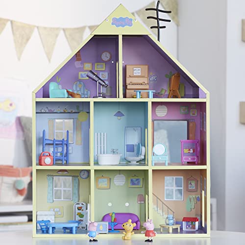 Peppa Pig Wooden Deluxe Playhouse, 8 Rooms, Includes 2 Fun Figures and 29 Accessories, Made of Responsibly Sourced Wood