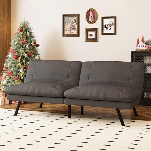 71" Convertible Futon Sofa,Faux Leather Futon Couch Bed,Sleeper Sofa Bed,Memory Foam Modern Folding Small Loveseat for Living Room,Office,Apartment
