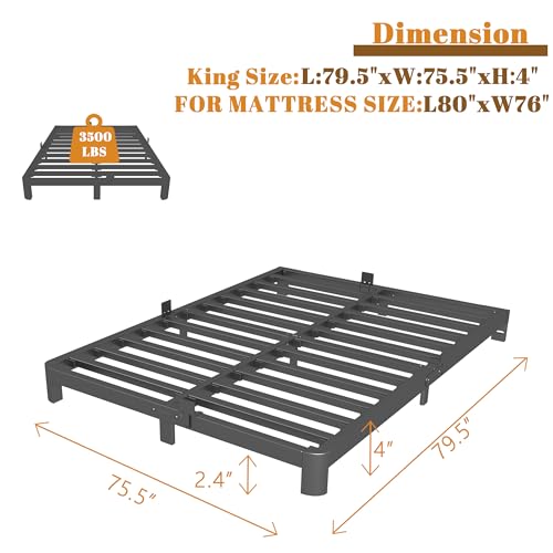 Full Size Bed Frame 16 Inch Black, Metal Platform Full Bed Frame with Baffles, No Box Spring Needed, Heavy Duty Steel Supprt, Rounded Corner Design