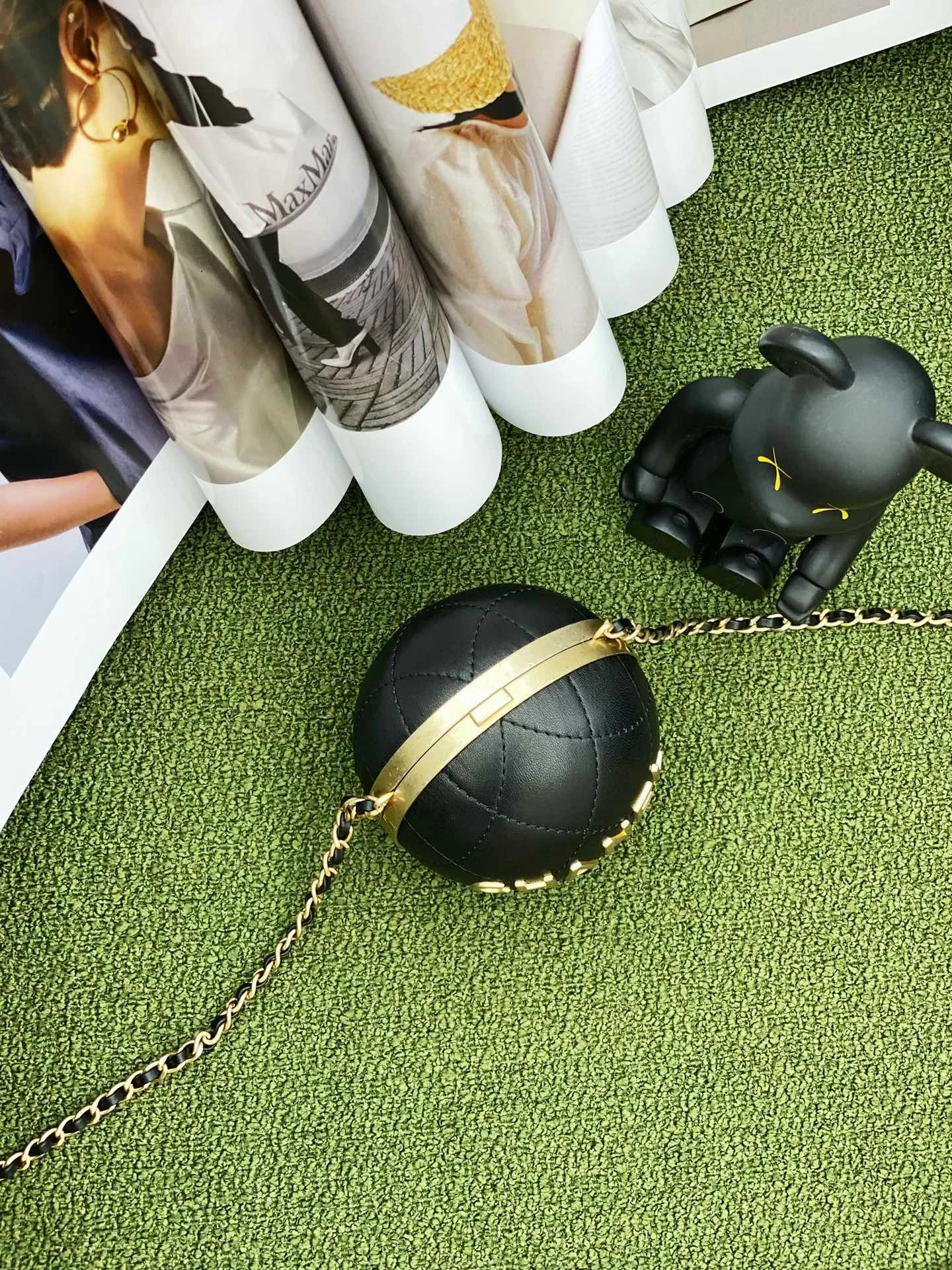 Chanel Ball Bag Black and Gold Chain Bag For Women 8cm/3.15in