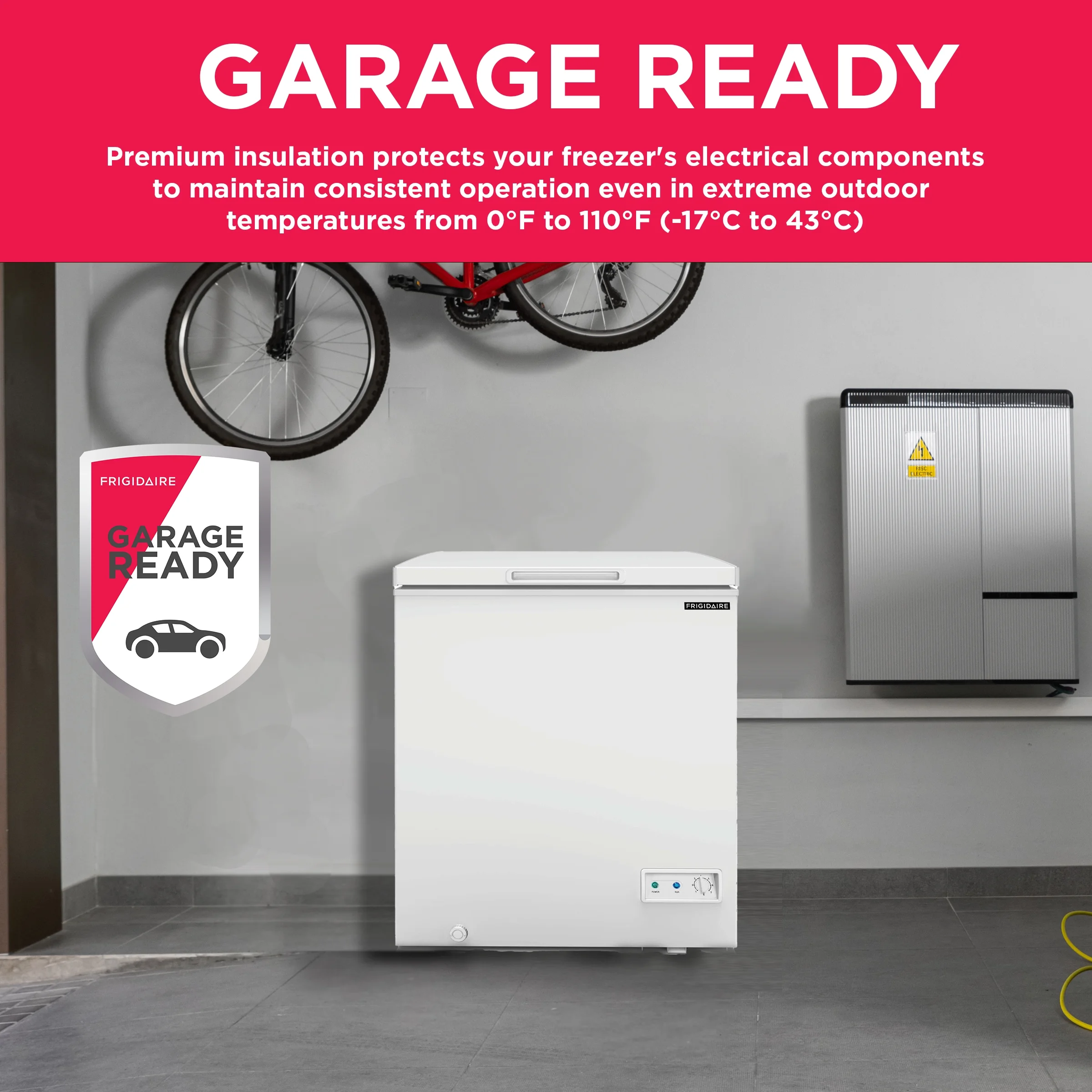 Frigidaire 5.0 Cu. ft. Chest Freezer, Garage Ready, White, EFRF5003 - Radiant Selections