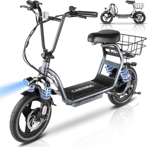 Caroma 500W/800W/1200W Electric Scooter with Seat, 14" Fat Tire Electric Scooter Adults, Max 15/25/30Miles Ranges, Top Speed 20mph