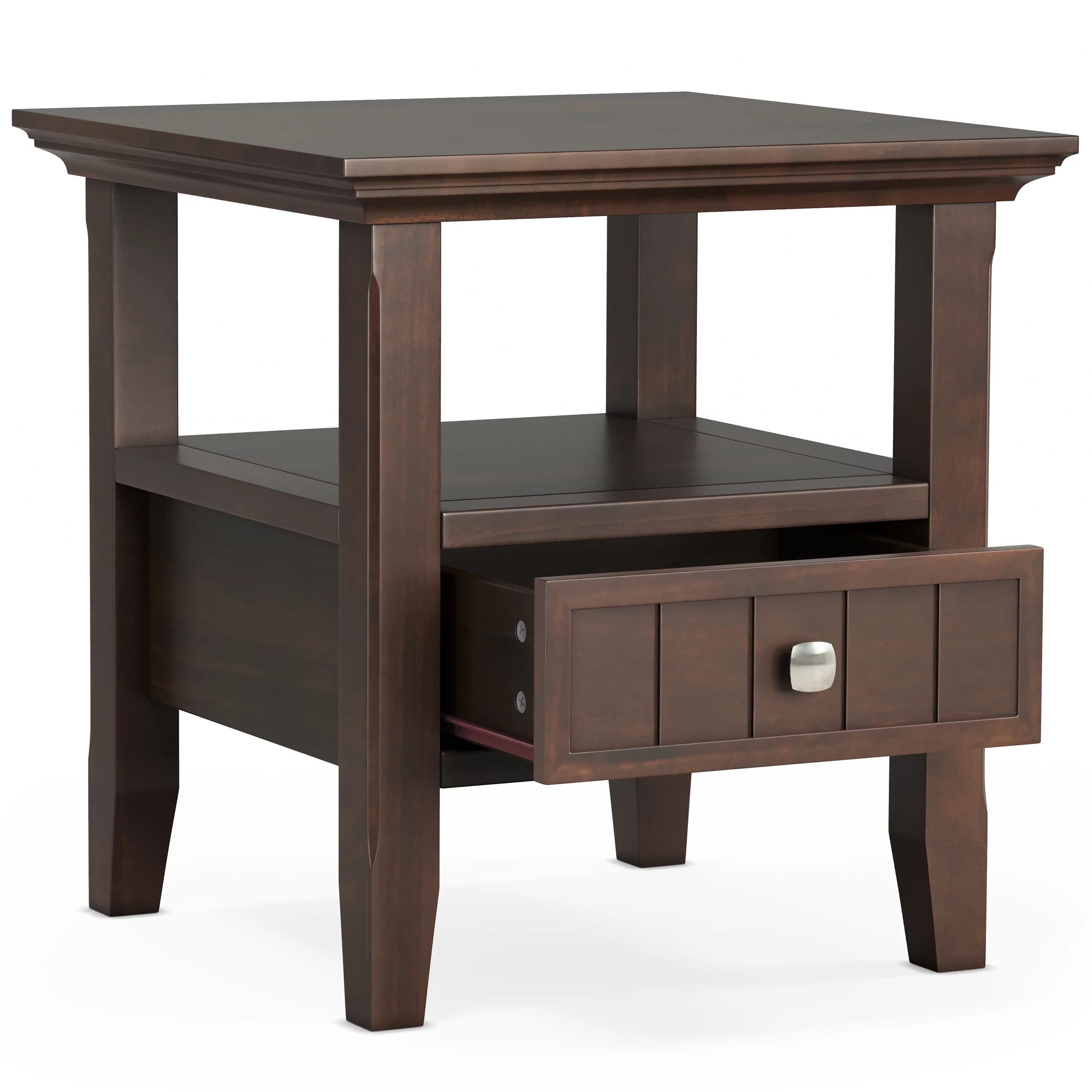 Simpli Home Acadian SOLID WOOD 19 inch Wide Square Transitional End Table with Drawer in Brunette Brown