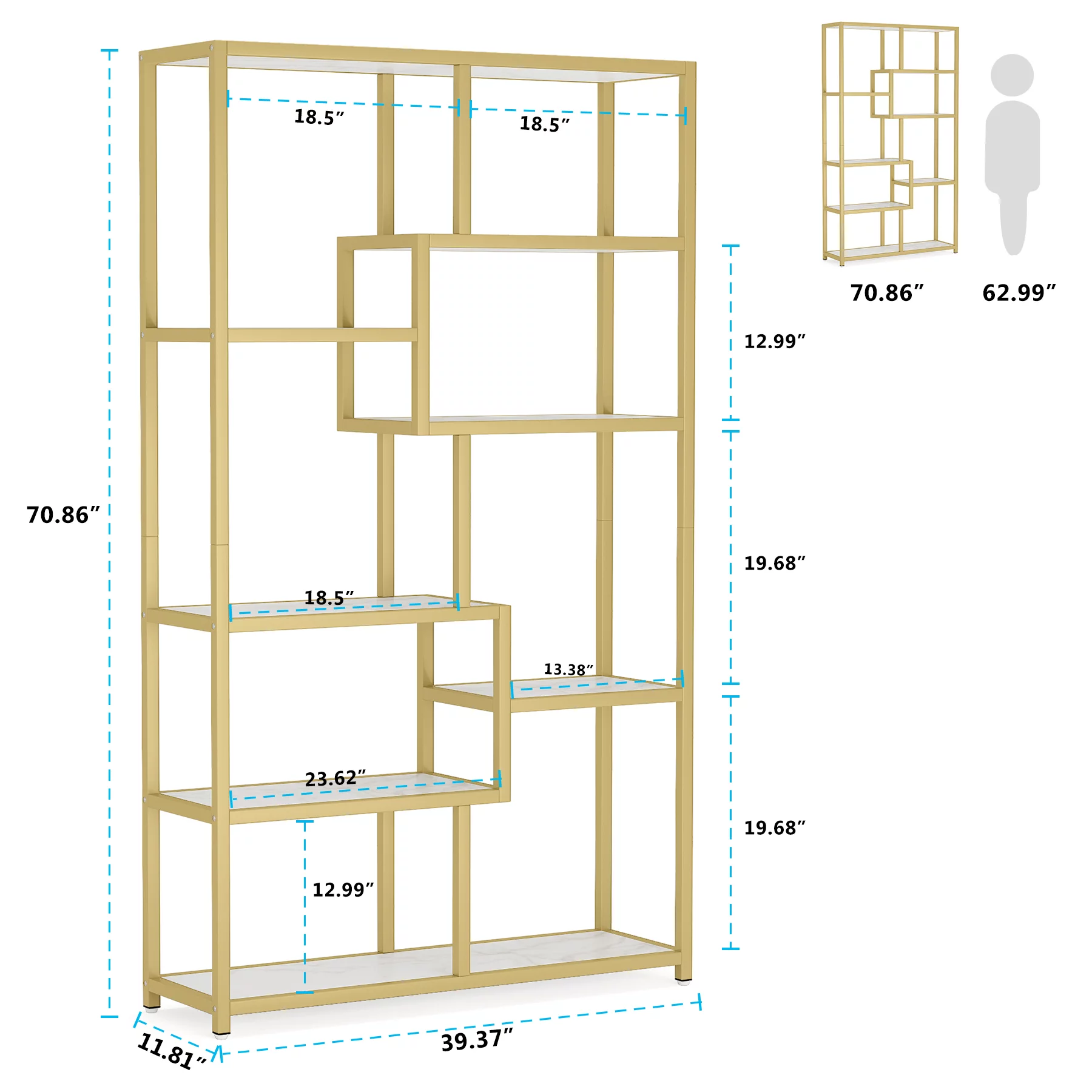 Tribesigns Modern Bookshelf, 8-Open Shelf Etagere Bookcase for Living Room, Home Office (White/Gold)