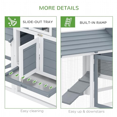 PawHut 59" Small Wooden Chicken coop Hen House Poultry Cage for Outdoor Backyard with 2 Doors, Nesting Box and Removable Tray, Gray
