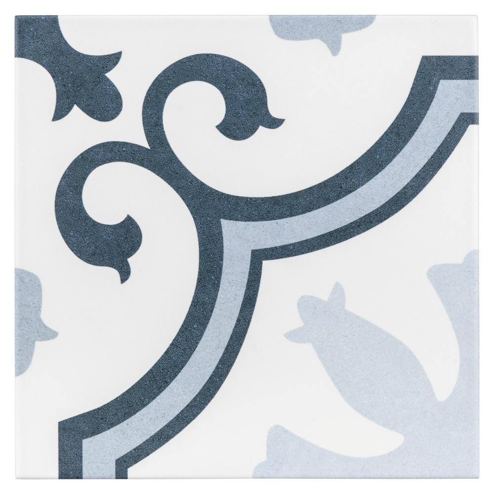 Merola Tile Lacour Artic Encaustic 9-3/4 in. x 9-3/4 in. Porcelain Floor and Wall Tile (11.11 Sq. ft. / case), White/ Powder Blu