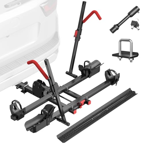 Hitch 2 EBike Rack with Ramp, 170lbs Capacity Foldable Electric Bike Carrier for 2 Heavy Ebike, Up to 5" Fat Tire Bicycle for 2" Receiver for Car
