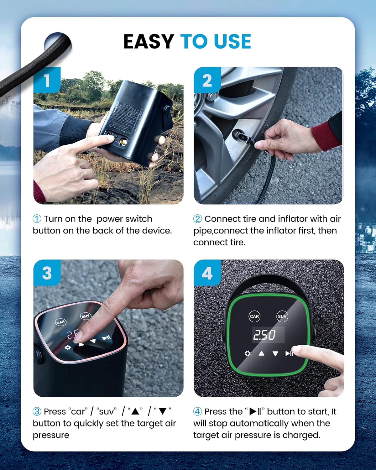ShockFlo Tire Inflator Portable Air Compressor for Car Tire