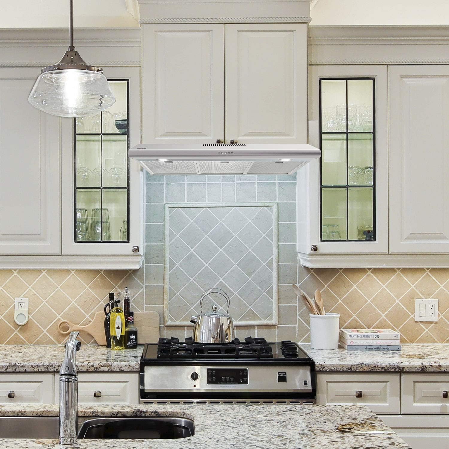 FIREGAS Under Cabinet Range Hood 36 inch with Ducted/Ductless Convertible, Slim Kitchen Over Stove Vent, LED Light, 3 Speed Exhaust Fan