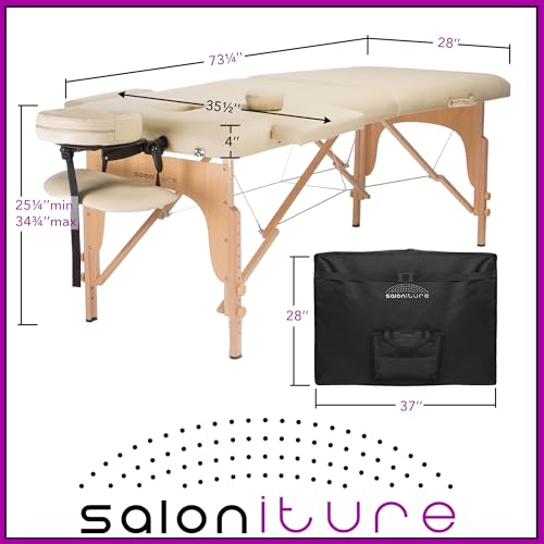 Saloniture Professional Portable Folding Massage Table with Carrying Case - Black