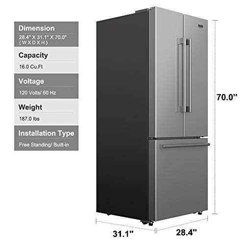 Galanz 3 French Door Refrigerator with Bottom Freezer & Adjustable Thermostat