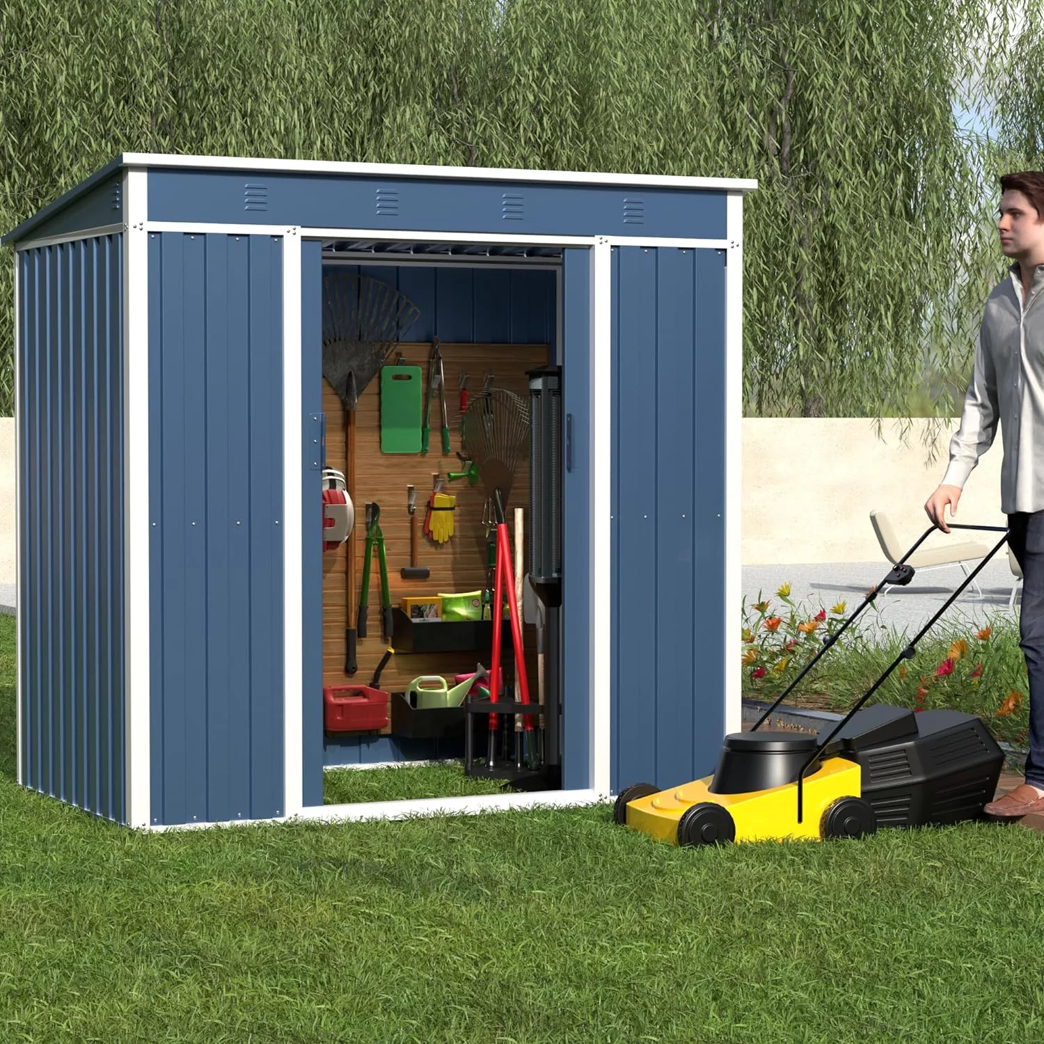 Aobabo Metal Outdoor Storage Shed, 6.3x4.1 FT Steel Utility Tool Shed Storage House with Sliding Door