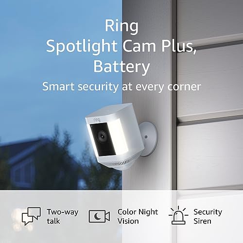 Ring Spotlight Cam Plus, Battery | Two-Way Talk, Color Night Vision, and Security Siren (2022 release) - White