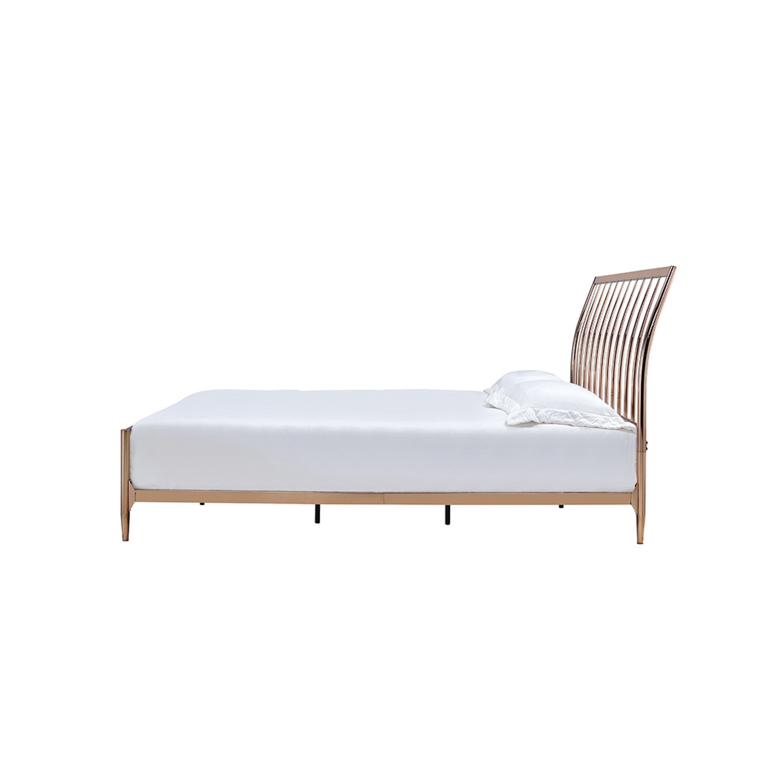 Benzara Industrial Metal Queen Bed with Tapered Legs and Slated Headboard, Copper