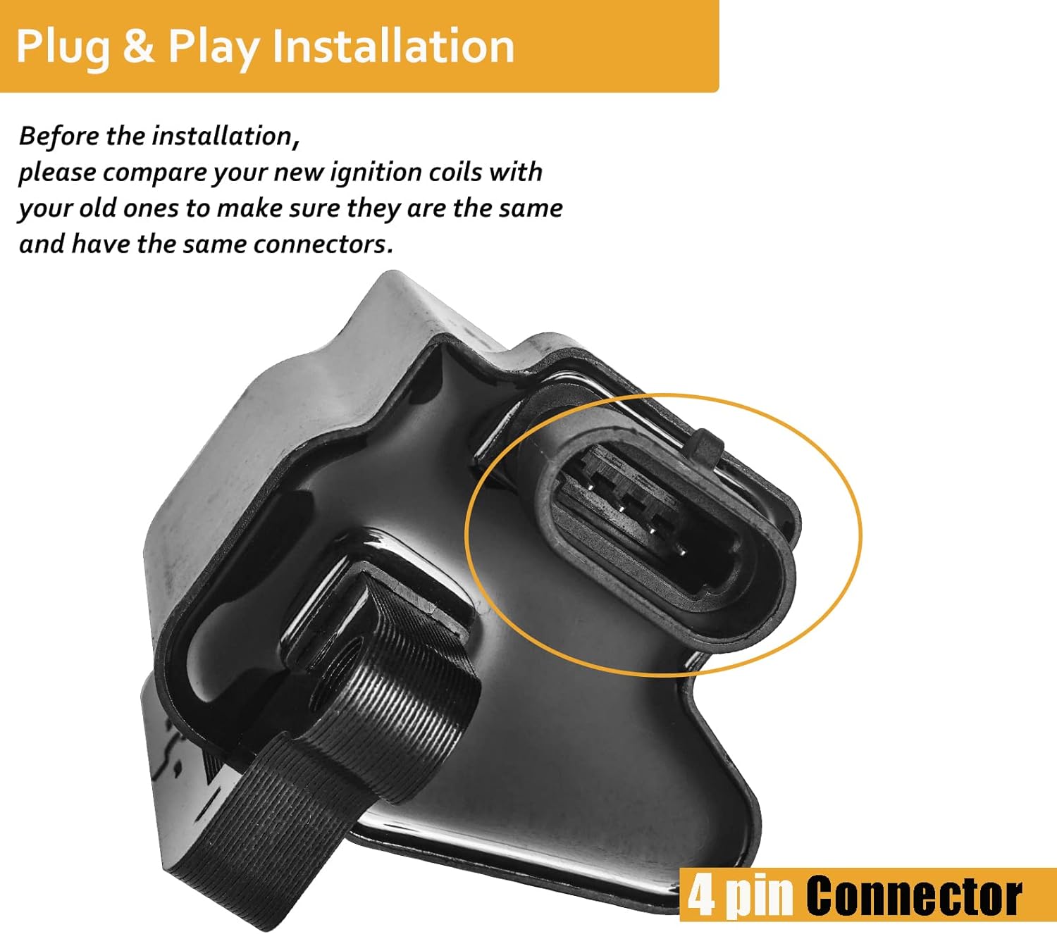 Ignition Coil Pack Compatible with 4.8 5.3 6.0 V8 2001 2002 2003 2004 2005 2006 Chevy Silverado 1500 2500 HD Suburban Avalanche Express GMC Sierra
