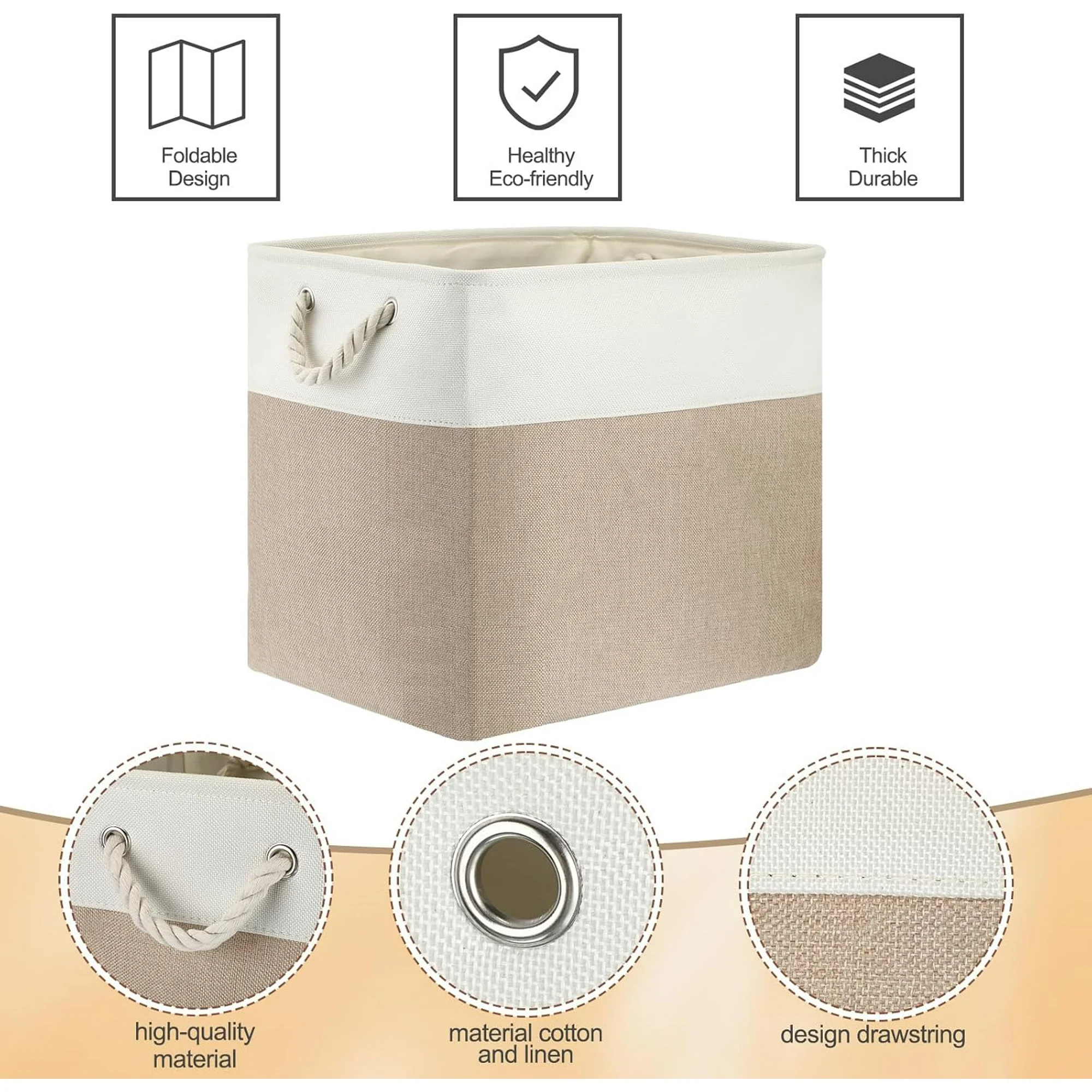 8 Pack Collapsible Storage Bins Fabric Storage Bins Polyester Fabric Baskets with Handles Linen Closet Organizer for Shelf Home Closet Towels Toys