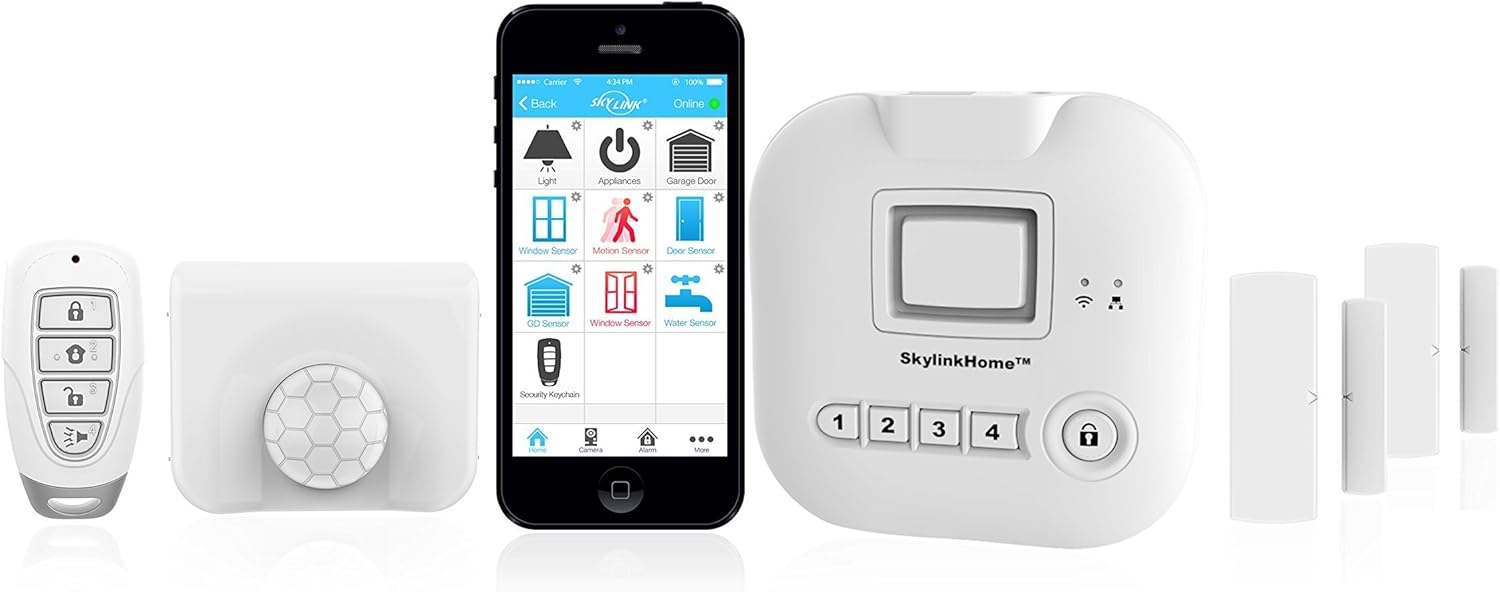 SKYLINK SK-330 Wireless Home Alarm Kit (9-Piece) No Monthly Fees with Hub, Door Window Sensors, Motion Sensor, Keypad and Keyfob
