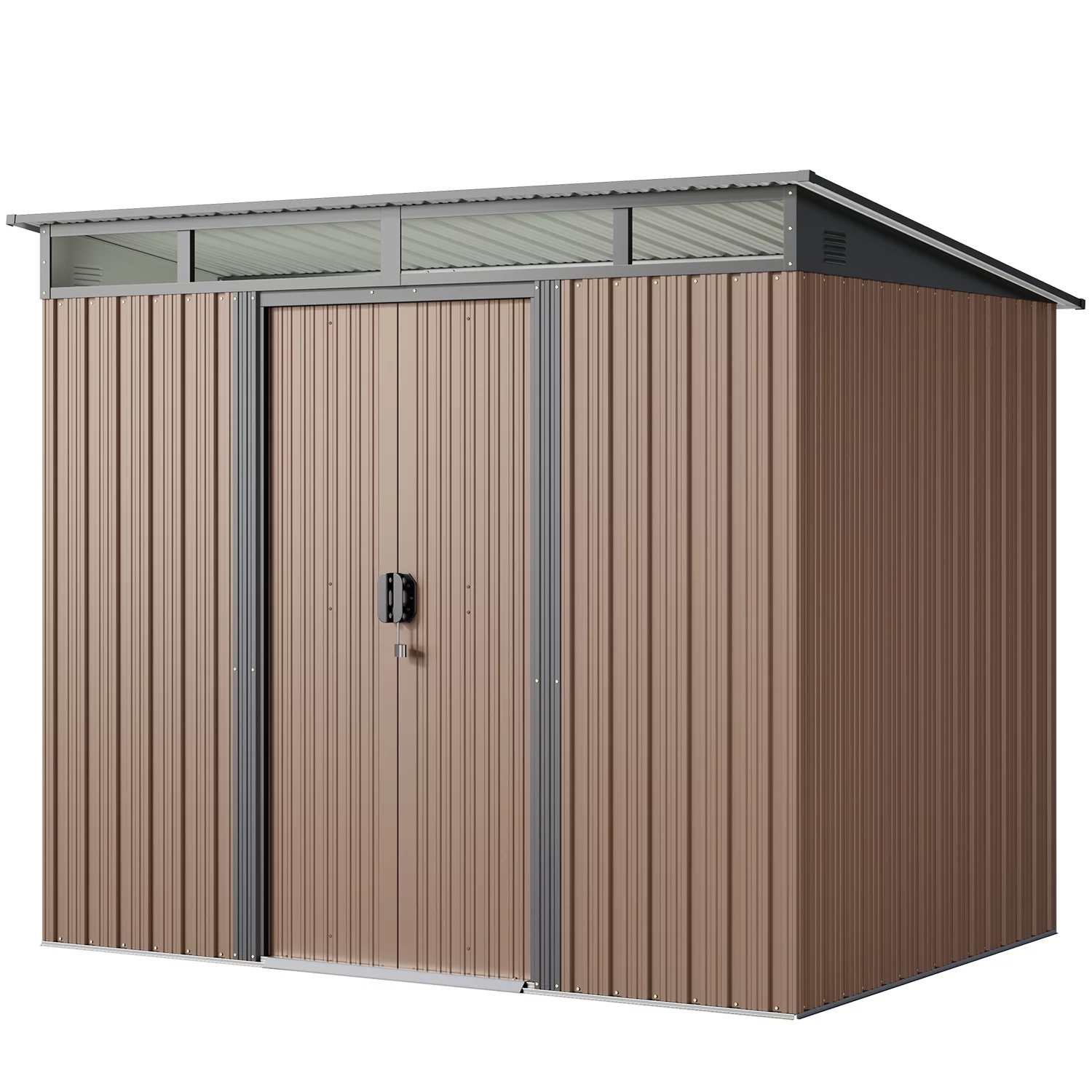 8'x6' Metel Shed, Lofka Outdoor Storage Shed,w/ Sliding Doors, Light Brown