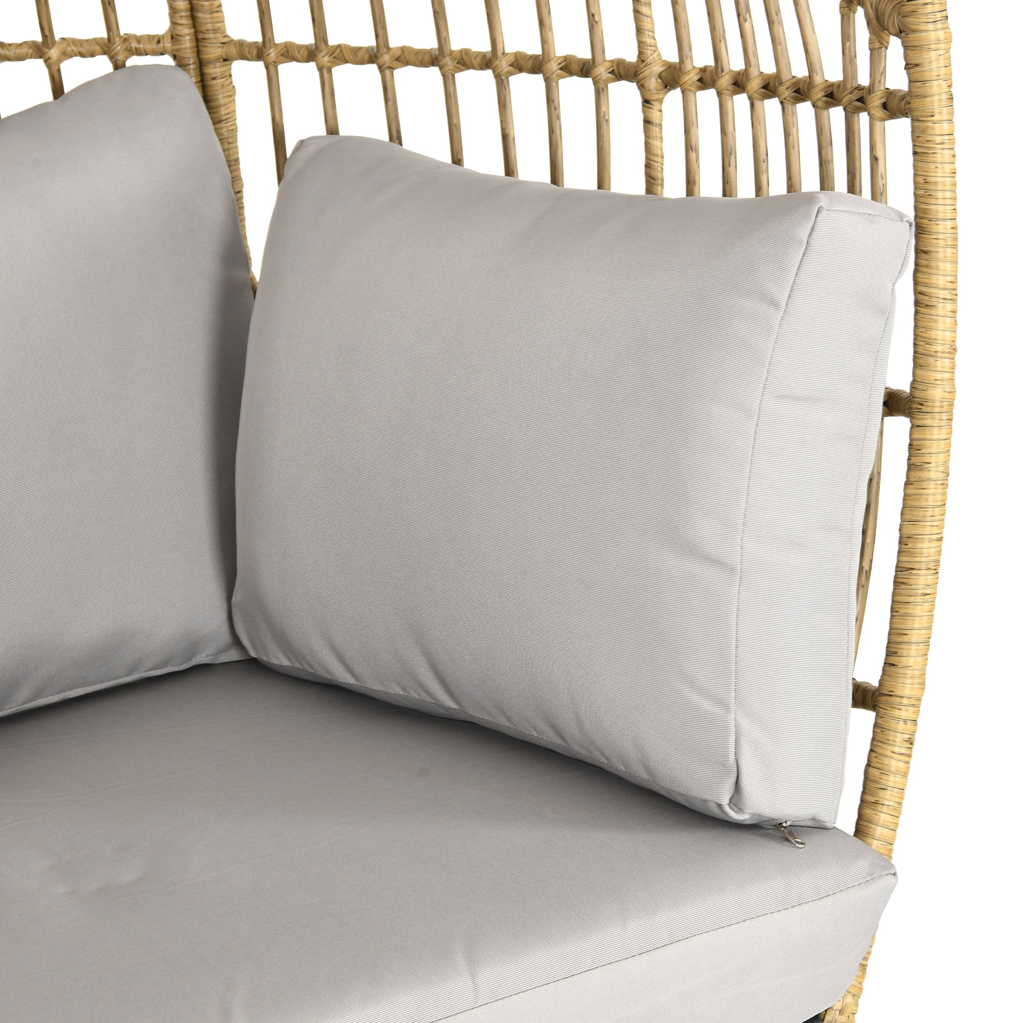 Dextrus Indoor Outdoor Rocking Egg Chair, Wicker Patio Rocking Basket Chair with 385lbs Capacity, All-Weather Oversized Egg Lounger Chair - Grey